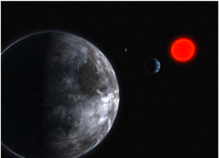 Visão artistica do sistema multiplo Gliese 581